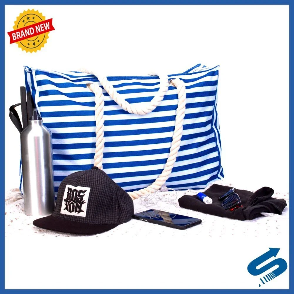 Water Resistant Tote Bag with Zippered Compartments Roomy Family Size Beach Pool